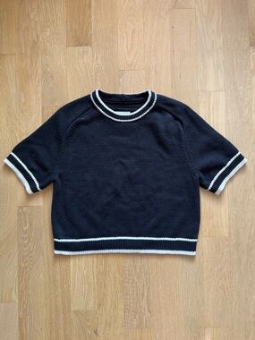 Abercrombie & Fitch Black Short-Sleeve Knit Top with White Trim